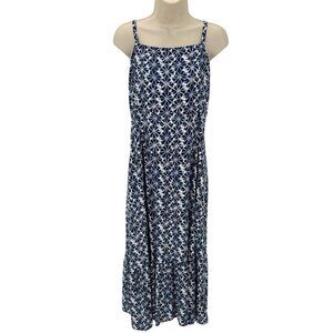 Gap Blue & White Batik Print Adjustable Straps Smocked Back Midi Sundress 12